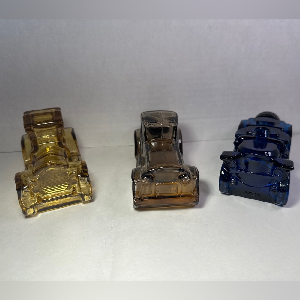 3 Vintage Avon Collectible Car Bottles Glass
